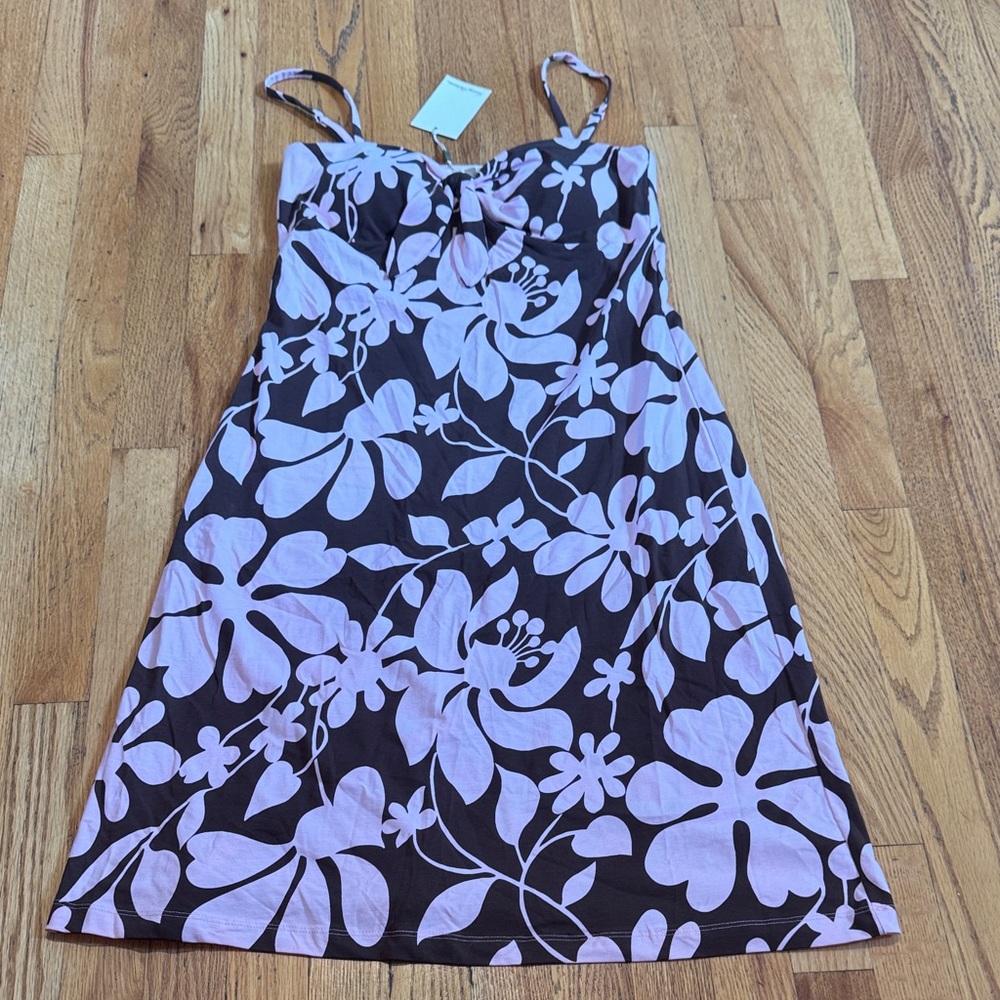 NWT Tommy Bahama Floral Spaghetti Strap Dress in Brown and Pink Womens M